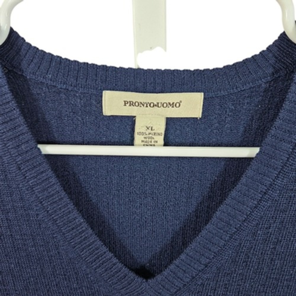 Pronto Uomo Sweater Vest Mens XL Blue 100% Merino Wool Knit Pullover Classic - Picture 2 of 6